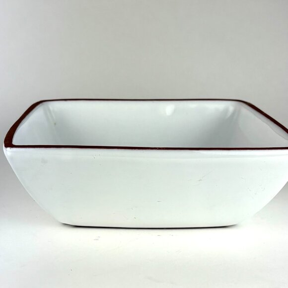 Euro Ceramica White Porcelain Square Bowl with Hand-Painted Rim Made in Portugal - Picture 5 of 7